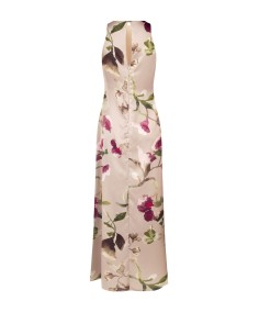 Vestido longo em cetim floral com corpete com pregas Rinascimento 2