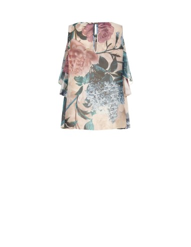 Blusa Cinturada Com Folhos Em Georgette Floral Rinascimento