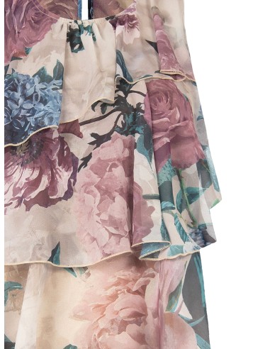 Blusa cinturada com folhos em georgette floral Rinascimento