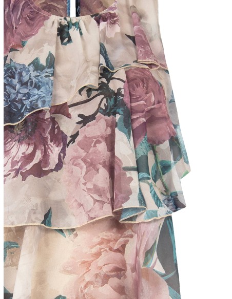 Blusa cinturada com folhos em georgette floral Rinascimento