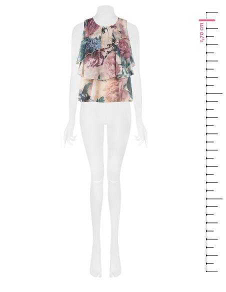 Blusa acinturada com folhos em georgette floral Rinascimento