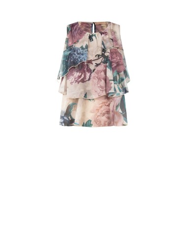 Blusa ajustada com folhos em georgette floral Rinascimento