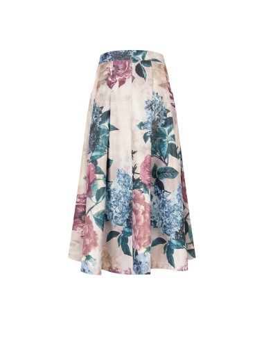 Saia Longa em Cetim Duchesse Floral com Bolsos Rinascimento