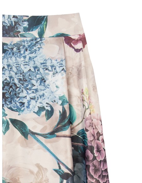 Saia Longa em Cetim Duchesse Floral com Bolsos Rinascimento