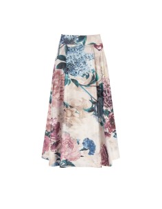 Saia longa em cetim duchesse floral com bolsos Rinascimento