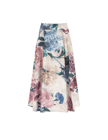 Saia longa em cetim duchesse floral com bolsos Rinascimento