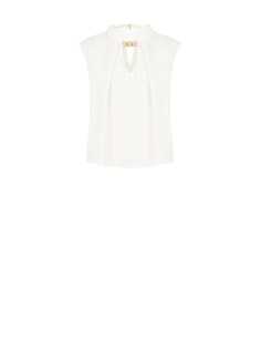 Blusa sem mangas com gola alta e detalhe de joia Rinascimento