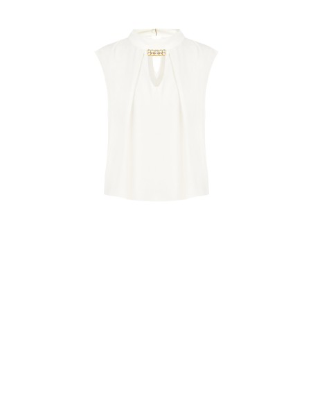 Blusa sem mangas com gola alta e detalhe de joia Rinascimento