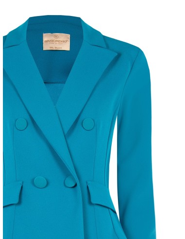 Blazer curto acinturado de duplo peito em scuba crepe com botões coordenados Rinascimento