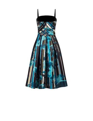 Vestido Midi Bustier Em Cetim Duchesse Estruturado Com Flores E Riscas Rinascimento
