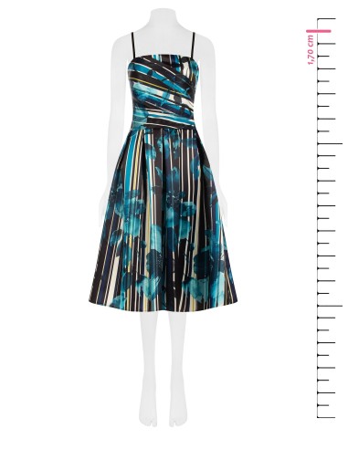 Vestido Midi Bustier Em Cetim Duchesse Estruturado Com Flores E Riscas Rinascimento