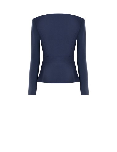 Blazer curto cinturado em scuba crepe com ombreiras e zíper Rinascimento