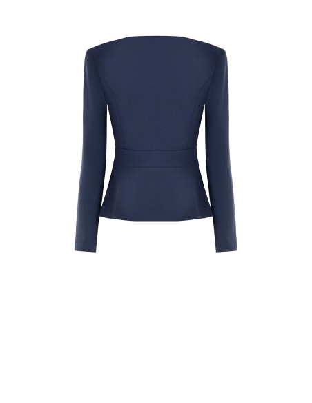 Blazer curto cinturado em scuba crepe com ombreiras e zíper Rinascimento
