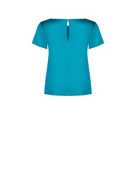 Blusa Fluida em Cetim com Mangas Curtas e Decote Redondo Rinascimento