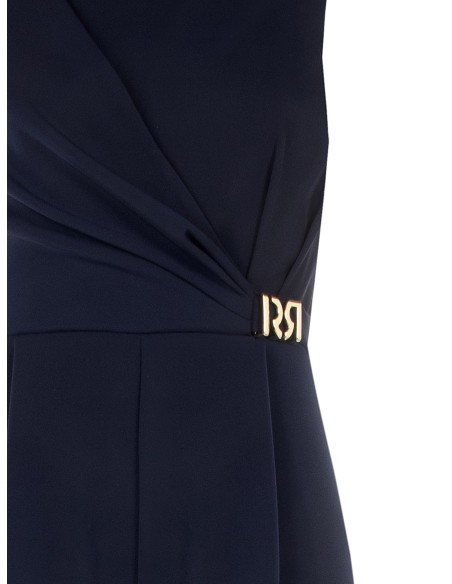 Macacão palazzo em tecido cady com detalhe metálico dourado RR Rinascimento