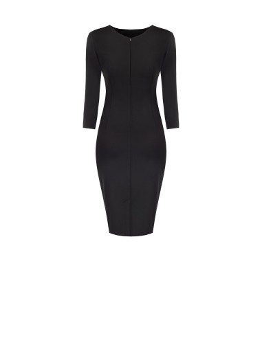 Vestido tubinho em Punto Milano franzido lateralmente com mangas 3/4 Rinascimento