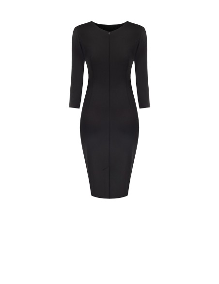 Vestido tubinho em Punto Milano franzido lateralmente com mangas 3/4 Rinascimento