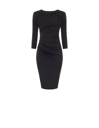 Vestido Tubinho em Punto Milano com Franzido Lateral e Mangas 3/4 Rinascimento