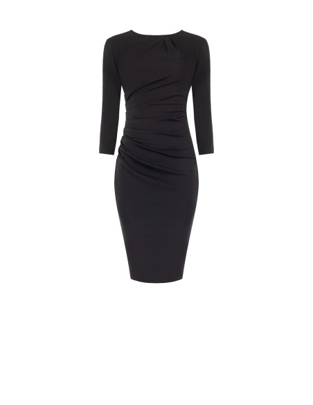 Vestido Tubinho em Punto Milano com Franzido Lateral e Mangas 3/4 Rinascimento