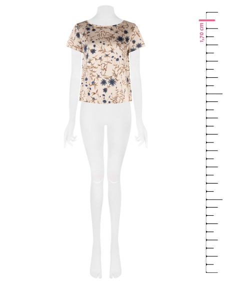 Blusa ampla e fluida em cetim com flores Rinascimento