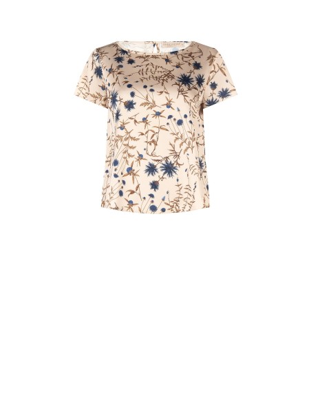 Blusa ampla e fluida em cetim floral Rinascimento