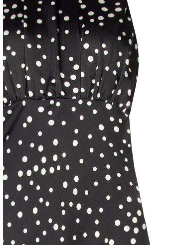 Vestido longo em cetim de bolinhas ligeiramente franzido com laço e recorte nas costas Rinascimento