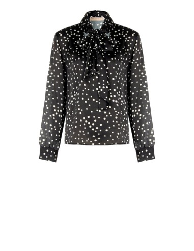 Blusa Ampla E Fluida Em Cetim De Bolinhas Com Decote Em V E Laço Rinascimento