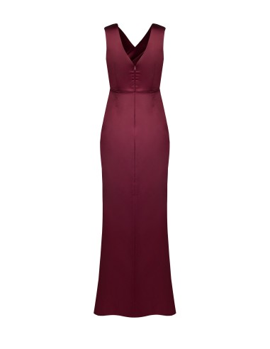 Vestido Longo em Cetim Estruturado Transpassado com Duplo Decote em V Rinascimento