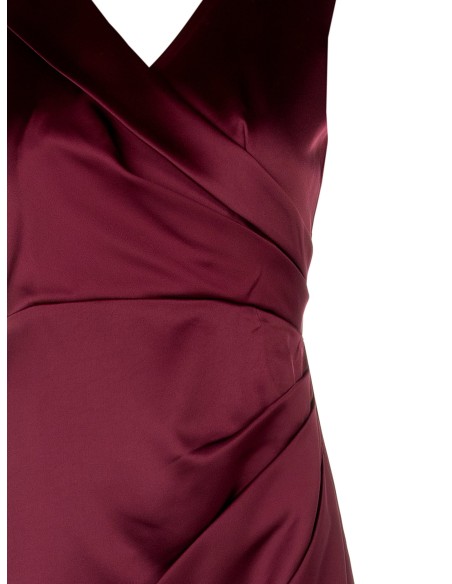 Vestido Longo Em Cetim Estruturado Cruzado Com Duplo Decote Em V Rinascimento