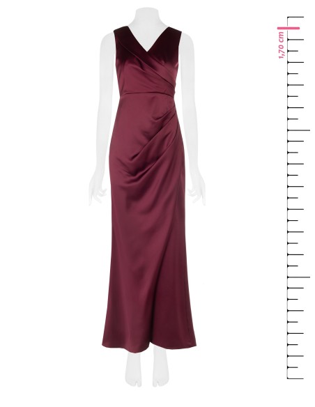 Vestido longo em cetim estruturado cruzado com duplo decote em V Rinascimento