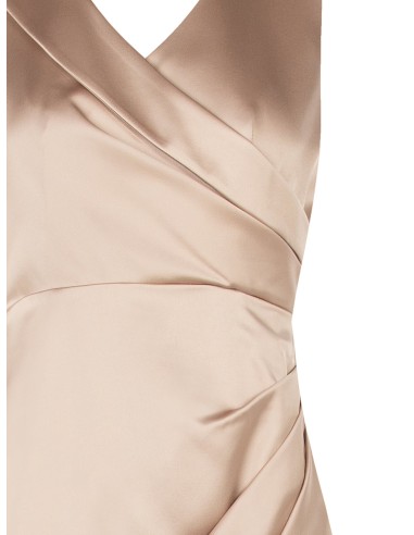 Vestido Longo Em Cetim Estruturado Cruzado Com Duplo Decote Em V Rinascimento