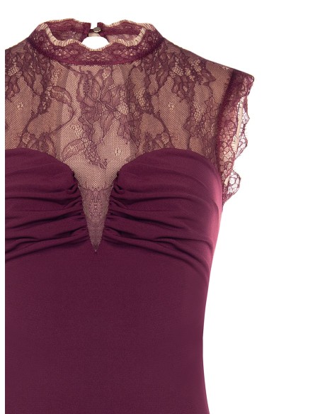 Body justo em malha com inserto em renda Chantilly Rinascimento