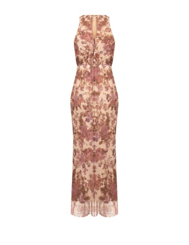 Vestido longo em georgette floral com gotas de lurex Rinascimento