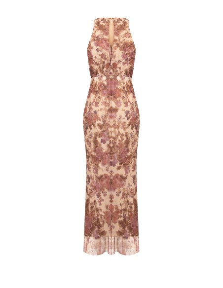 Vestido longo em georgette floral com gotas de lurex Rinascimento