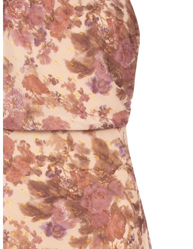 Vestido longo em georgette floral com gotas de lurex Rinascimento