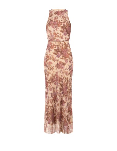 Vestido Longo Em Georgette Floral Com Gotas De Lurex Rinascimento