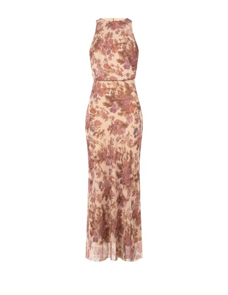 Vestido Longo Em Georgette Floral Com Gotas De Lurex Rinascimento