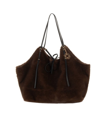 Maxi bolsa shopper em pelo sintético maculado com pochette interna Rinascimento