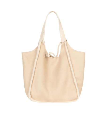 Maxi mala shopper em pele sintética tipo montone com pochette interior Rinascimento