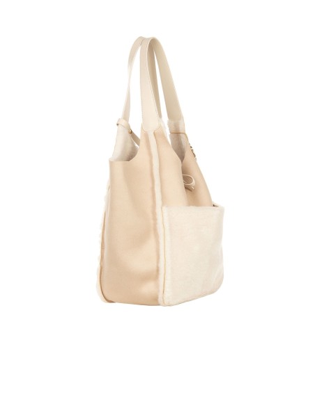 Maxi Bolsa Shopper Em Pele Sintética Tipo Montone Com Pochette Interior Rinascimento