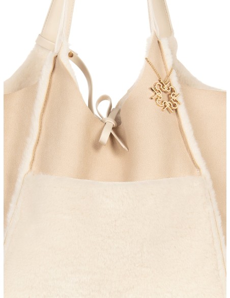 Maxi Mala Shopper em Falso Montone com Pochette Interior Rinascimento