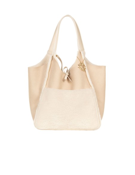Maxi mala shopper em pele sintética tipo montone com necessaire interna Rinascimento
