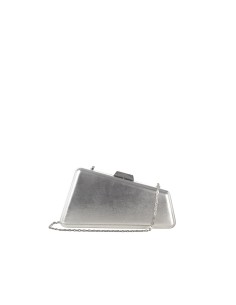 Pochette rígida em formato trapezoidal em pele sintética metalizada com alça de corrente Rinascimento