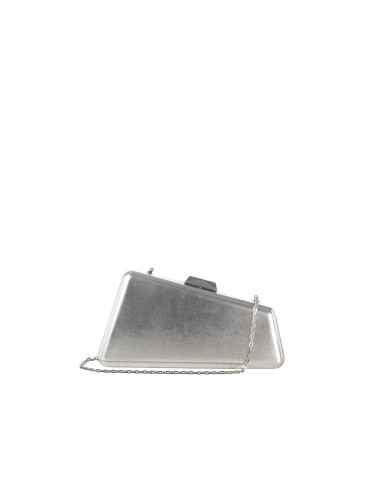 Pochette rígida em formato trapezoidal em pele sintética metalizada com alça de corrente Rinascimento