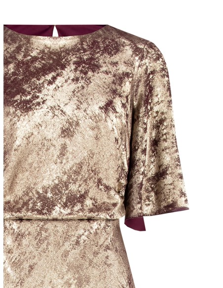 Vestido longo com efeito laminado e franzido nas ancas Rinascimento