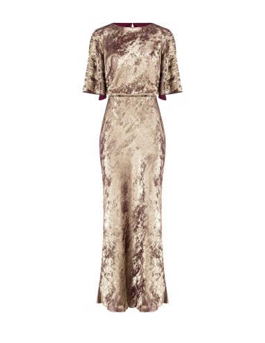Vestido longo com efeito laminado franzido nas laterais Rinascimento