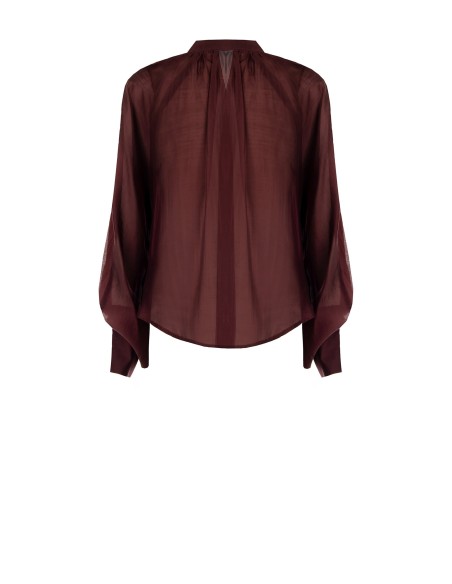 Camisa Fluida Em Tecido Leve Semi-Transparente Com Maxi Mangas Rinascimento