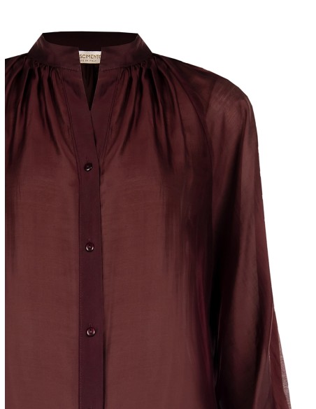 Blusa fluida em tecido leve semi-transparente com maxi-mangas Rinascimento