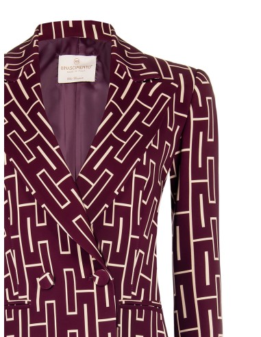 Blazer oversize entalhado com abotoamento duplo em tecido técnico estampado Rinascimento