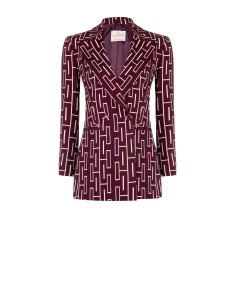 Blazer oversize acinturado de duplo peito em tecido técnico estampado Rinascimento